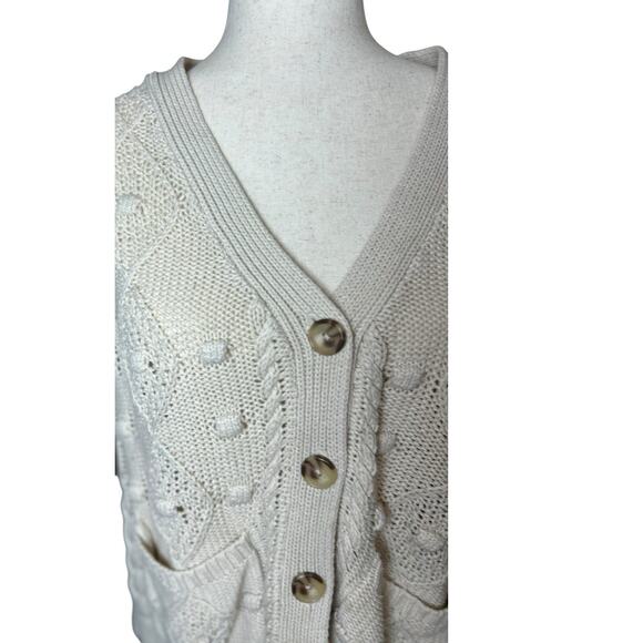 SINCERELY JULES Boho Cable Knit Sweater Cardigan Pockets Cream Small Cottagecore - Picture 10 of 10